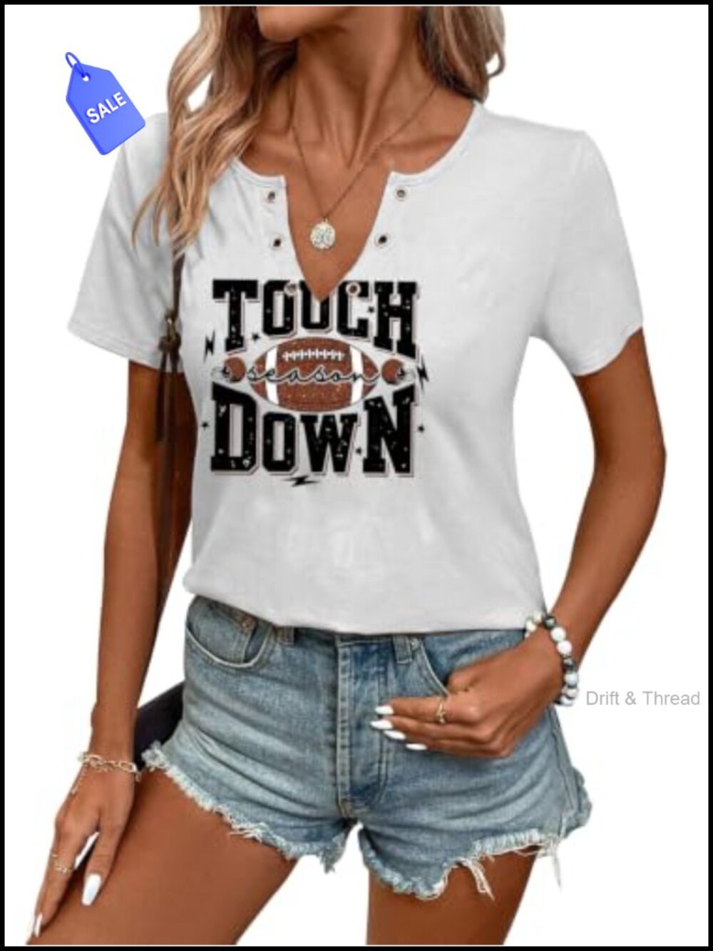 Women's Football Game Day Shirt Notch Neck Short Sleeve Graphic Tee